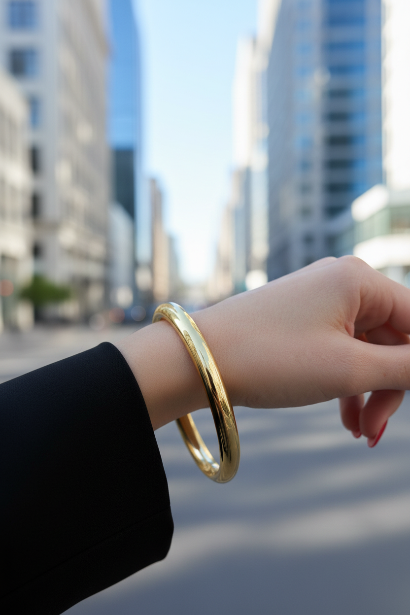 Bracelet jonc fin doré mannequin urbain