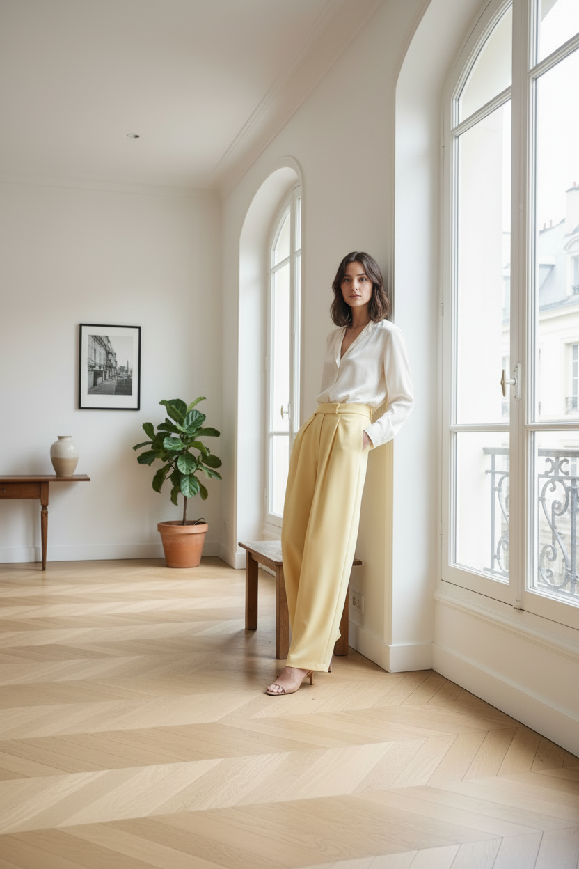 Pantalon jaune pastel - pose debout