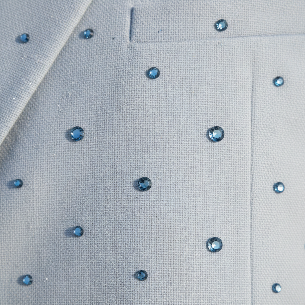 Texture tissu & strass ronds bleus