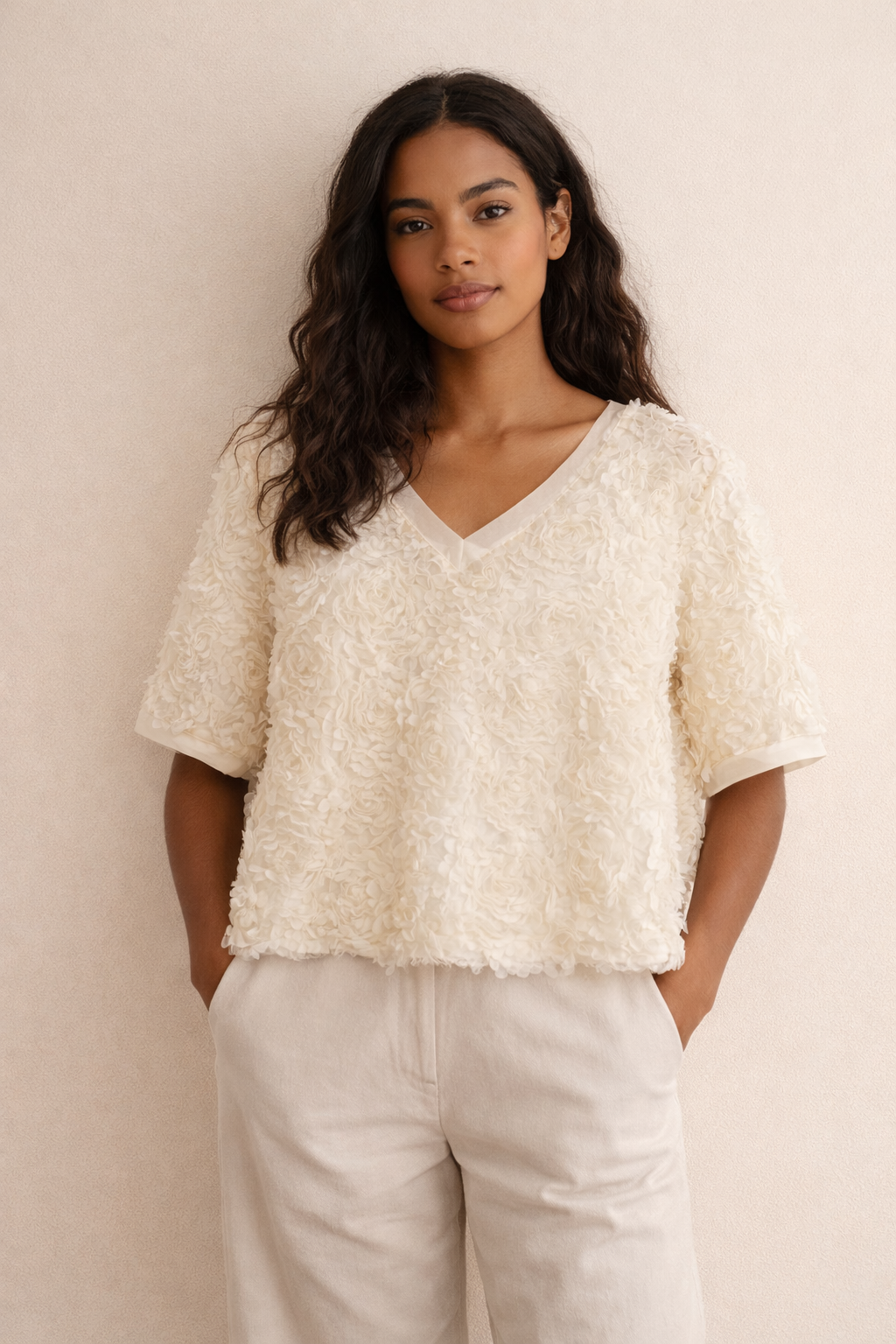 3D floral organza blouse