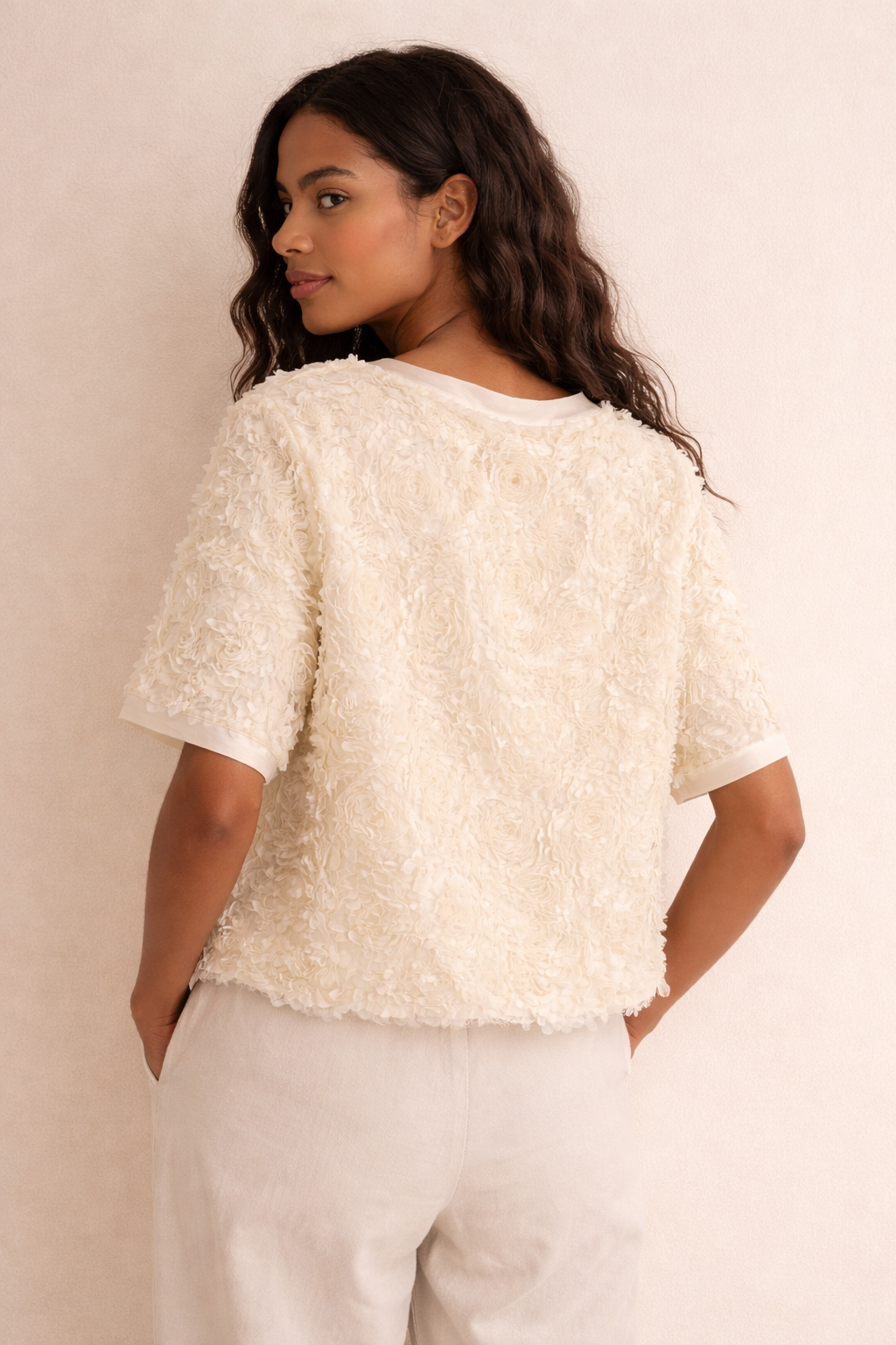 3D floral organza blouse