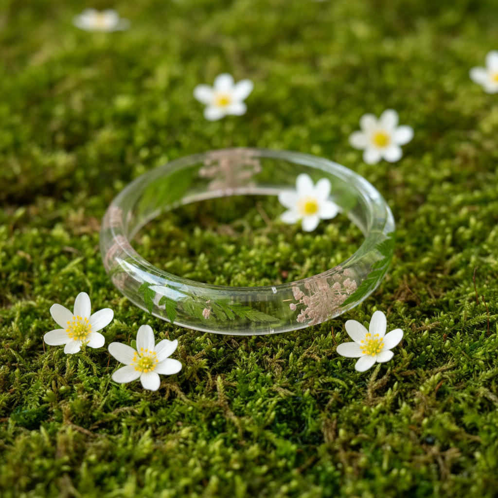 Bracelet feuilles vertes flat lay printemps