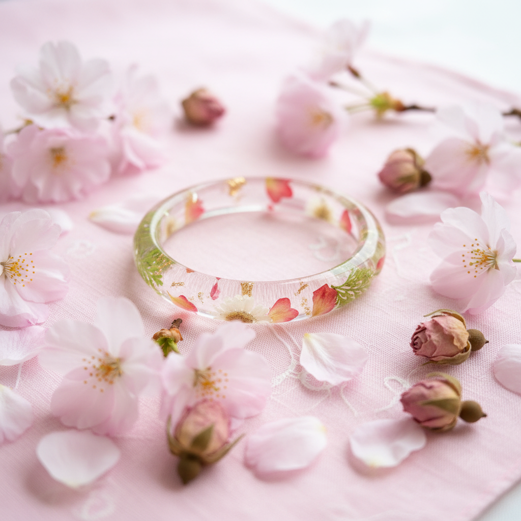 Bracelet fleurs roses flat lay printemps