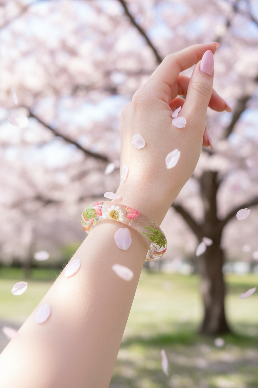Bracelet résine fleurs roses printemps