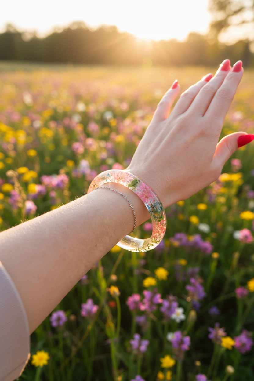 Bracelet résine mix fleurs prairie