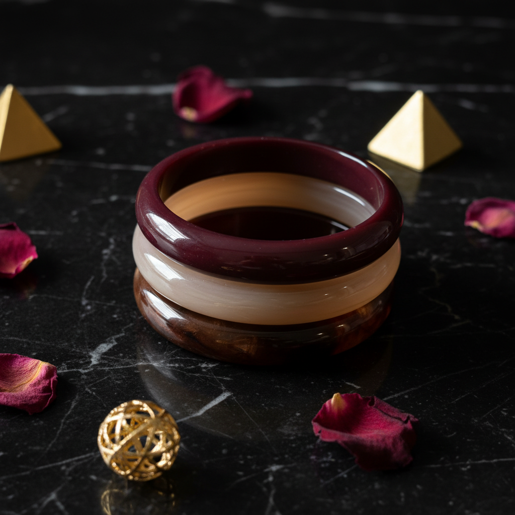 Bracelets bordeaux écaille flat lay luxe