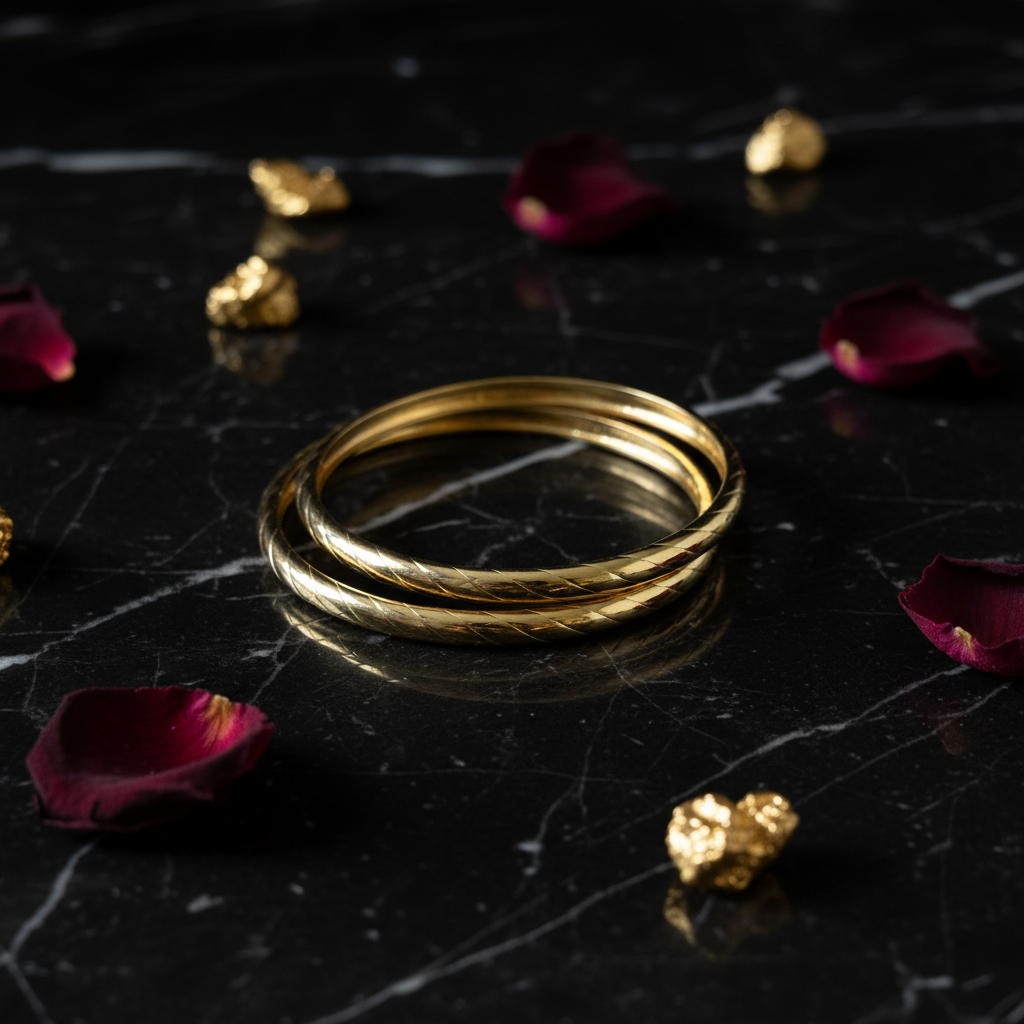 Bracelets gravés flat lay sombre
