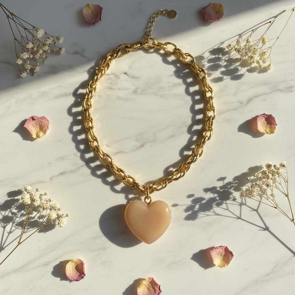 Collier cœur beige - flat lay