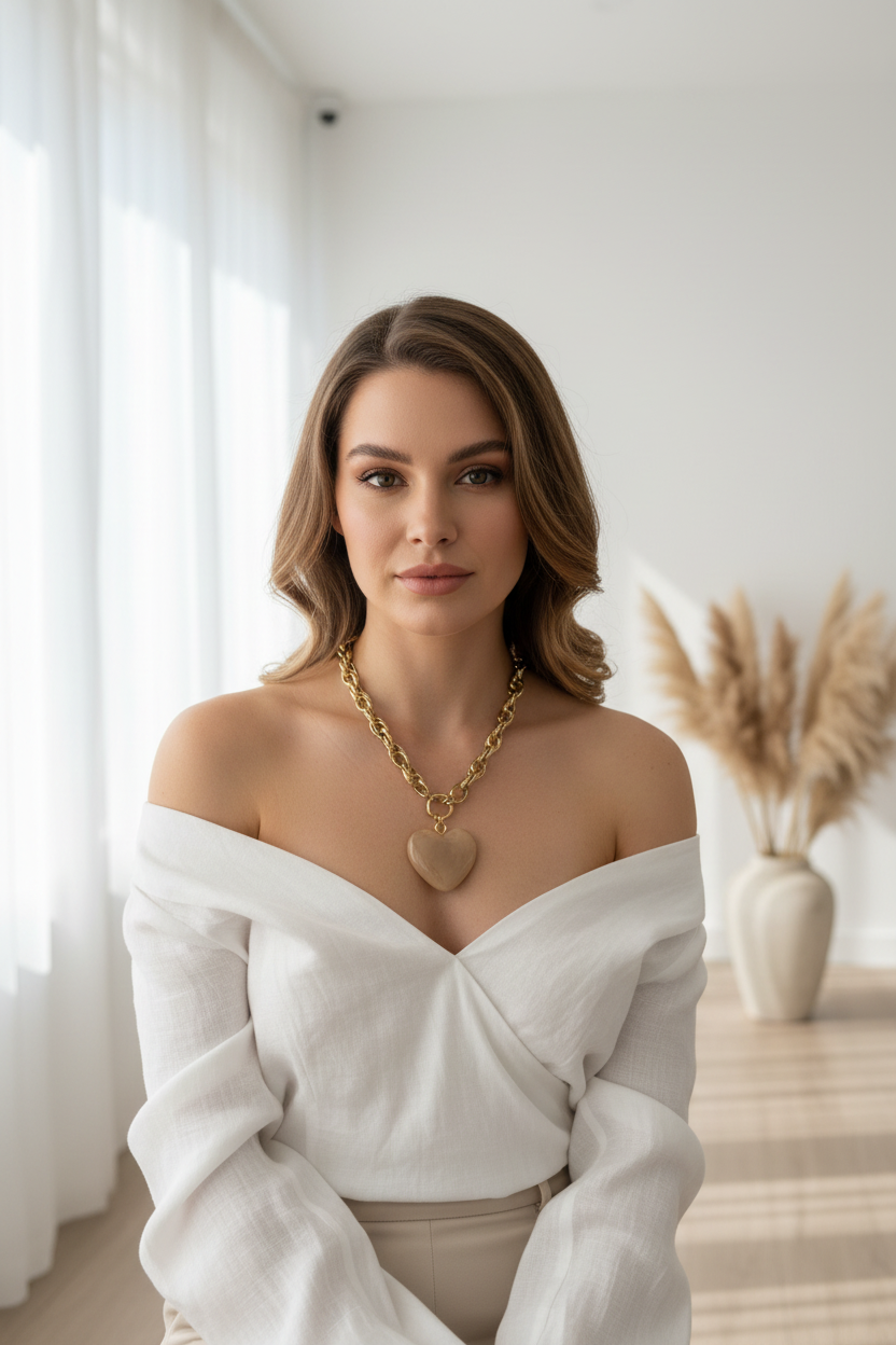 Collier cœur beige
