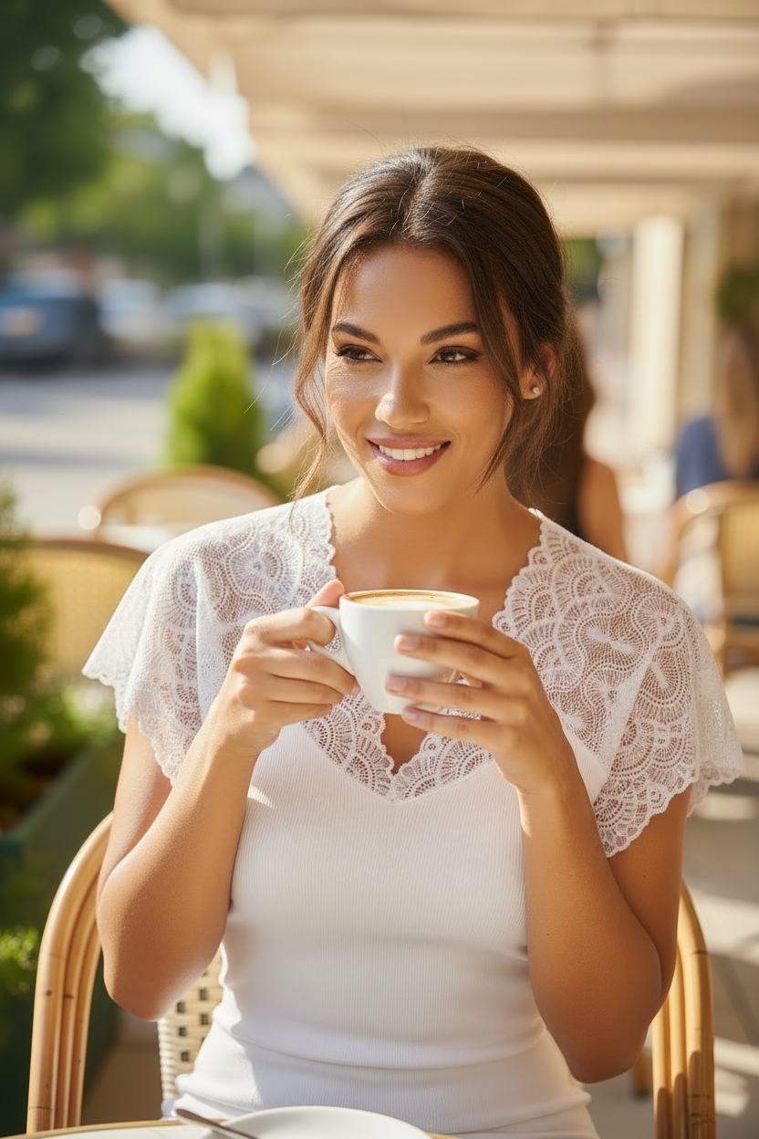 Haut Dana blanc – café en main