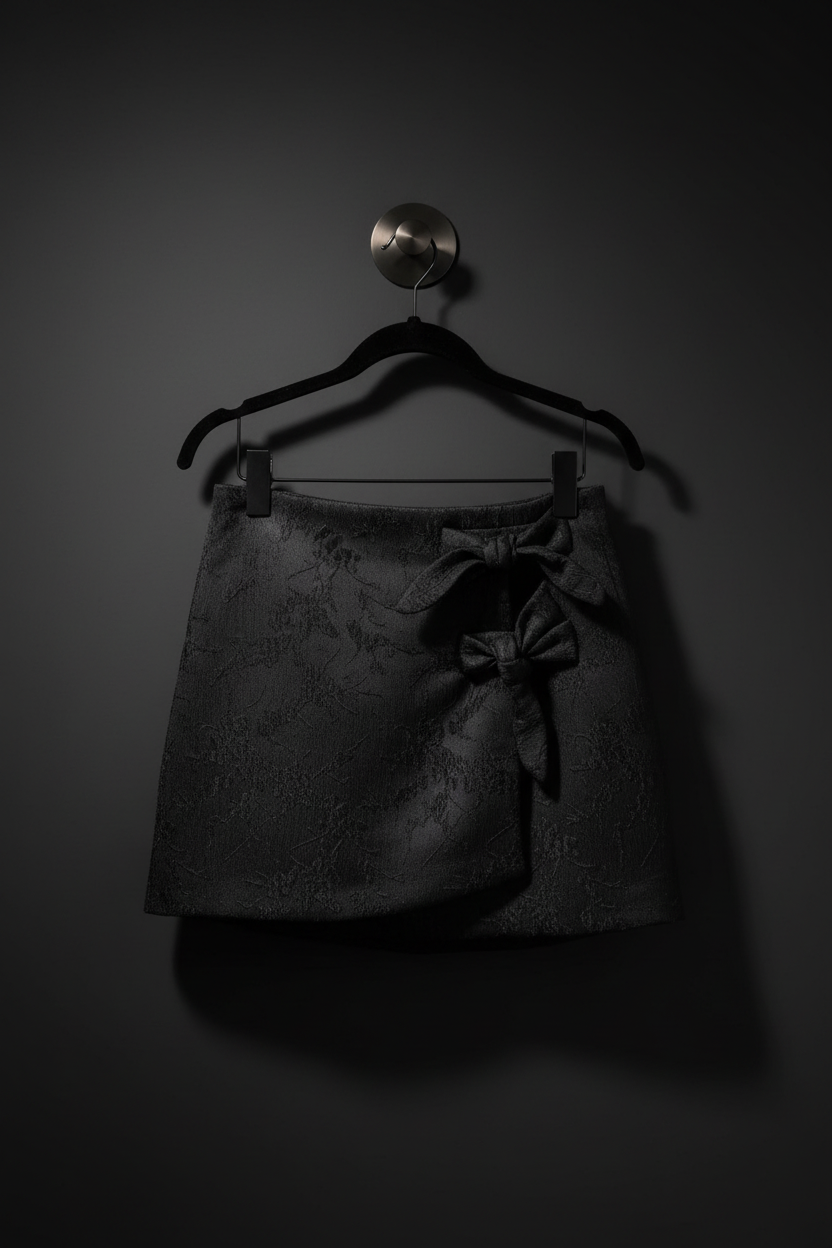 Jupe jacquard noir sur cintre fond sombre