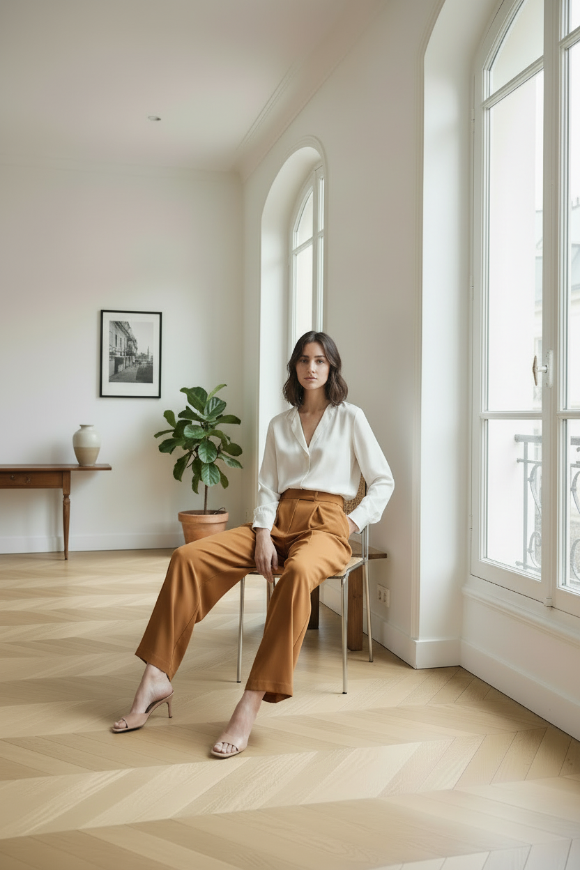 Pantalon camel - pose assise