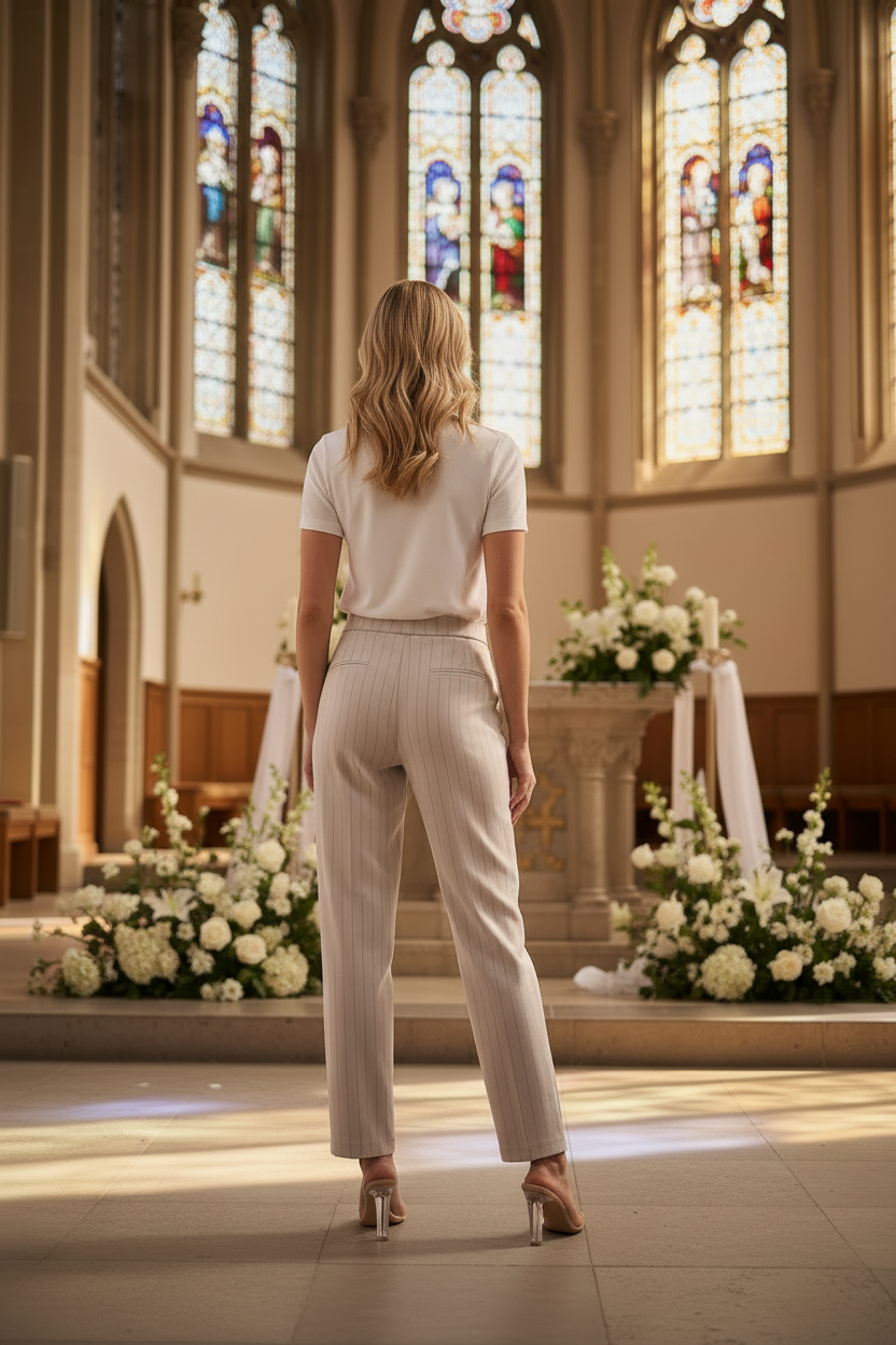 Pantalon Elia droit - vue de dos ambiance baptême