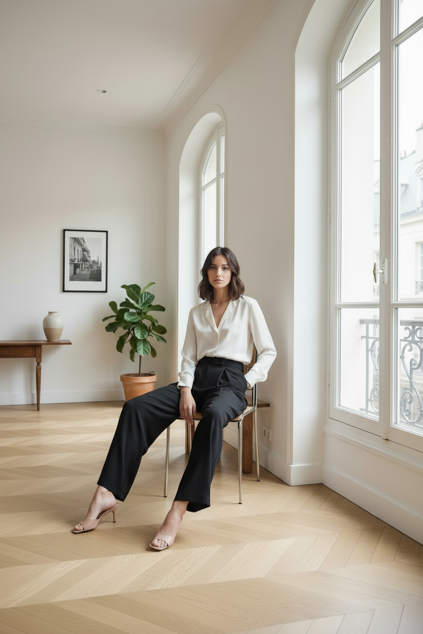 Pantalon noir - pose assise