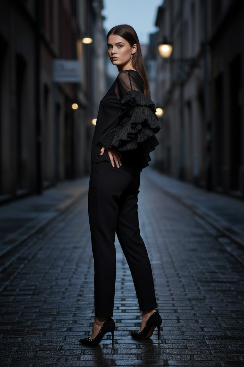 Top noir mesh – nouvelle pose trois-quarts